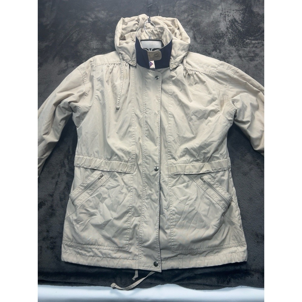 Vintage London Fog Women's XL Hooded Rain Jacket Beige Zip Coat